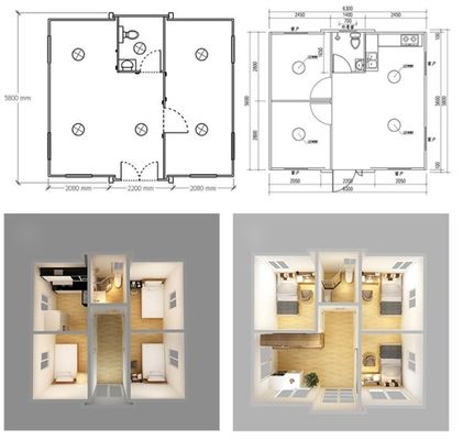 Erweiterbarer Klappbehälter 20ft/40ft 2 Schlafzimmer Prefab Villa mit individueller Farbe
